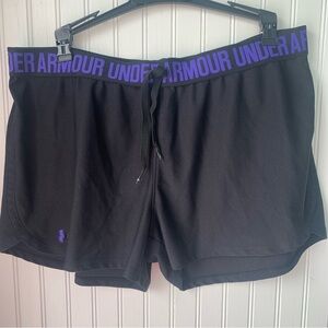 Under Armour (L) Black and Purple Athletic Shorts
